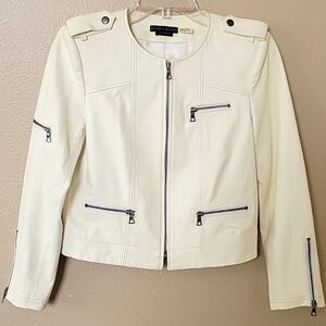 Alice + Olivia Womens Butter Yellow Cream Cam Lamb Leather Biker Jacket